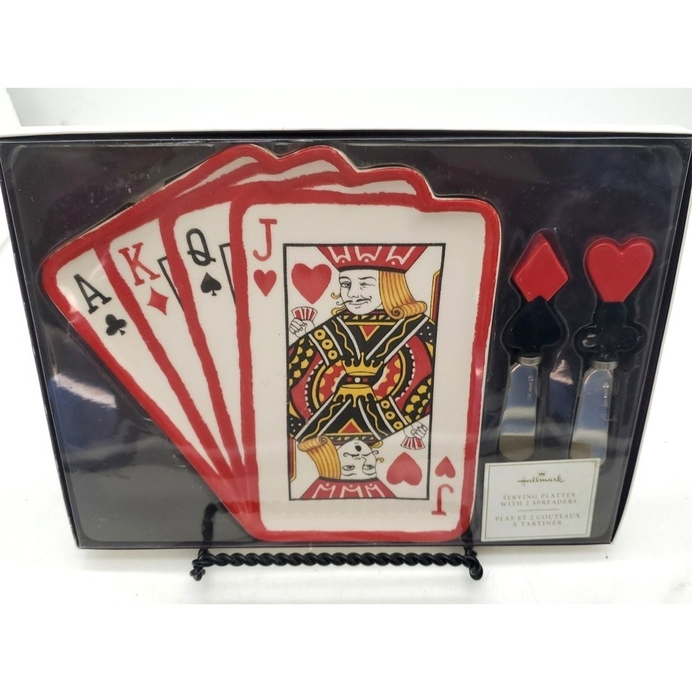 VTG Hallmark Casino Playing Cards Serving Platter W/2 Spreaders New NIB